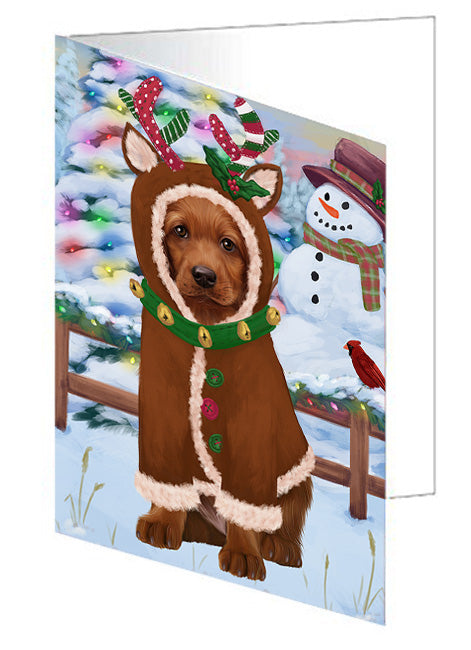 Christmas Gingerbread House Candyfest Irish Red Setter Dog Handmade Artwork Assorted Pets Greeting Cards and Note Cards with Envelopes for All Occasions and Holiday Seasons GCD73604