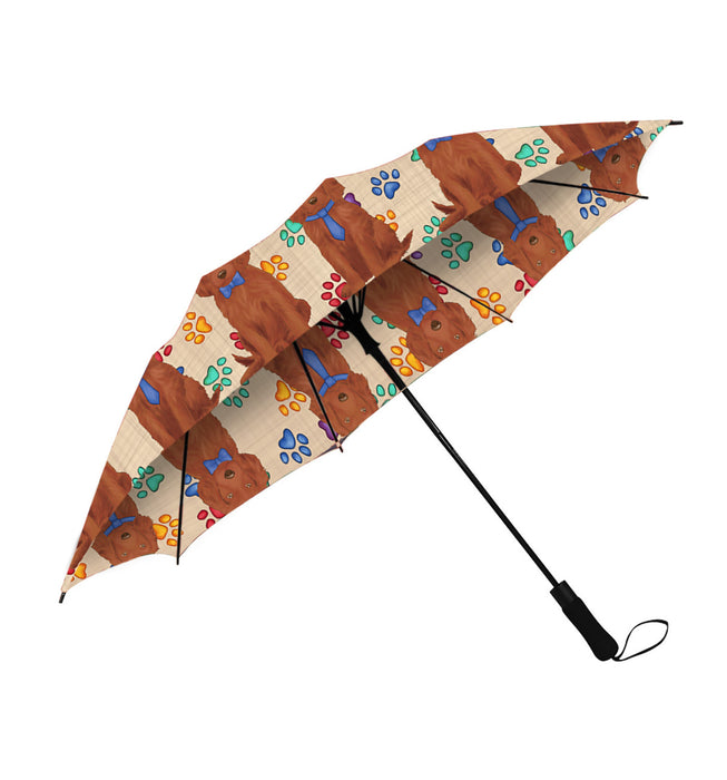 Rainbow Paw Print Irish Red Setter Dogs Red Semi-Automatic Foldable Umbrella