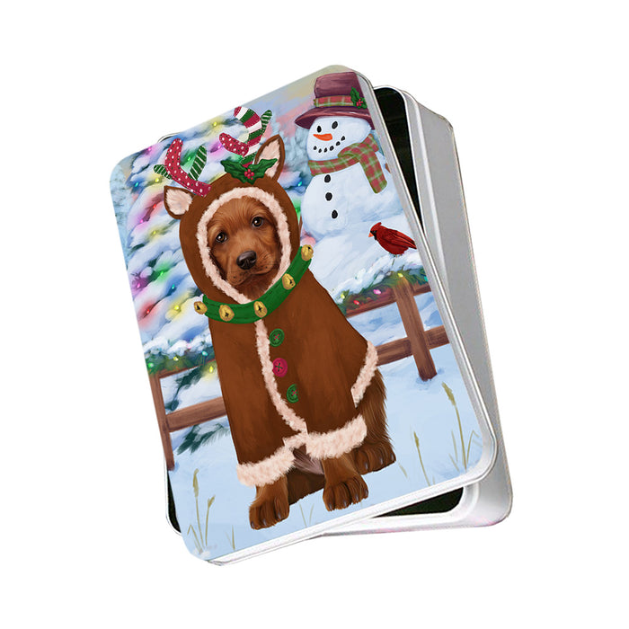 Christmas Gingerbread House Candyfest Irish Red Setter Dog Photo Storage Tin PITN56306