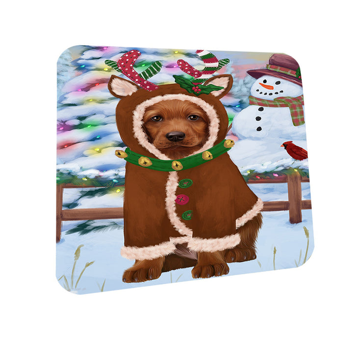 Christmas Gingerbread House Candyfest Irish Red Setter Dog Coasters Set of 4 CST56321