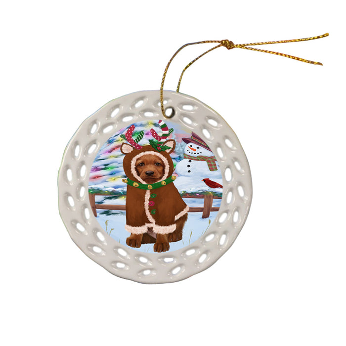 Christmas Gingerbread House Candyfest Irish Red Setter Dog Ceramic Doily Ornament DPOR56719