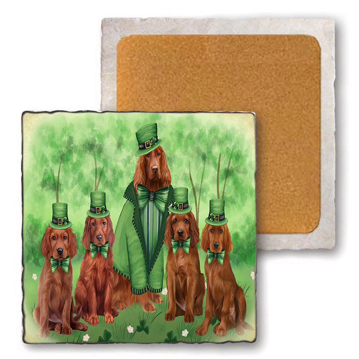 St. Patricks Day Irish Portrait Irish Red Setter Dogs Set of 4 Natural Stone Marble Tile Coasters MCST52015