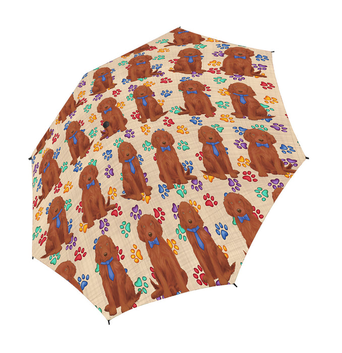 Rainbow Paw Print Irish Red Setter Dogs Red Semi-Automatic Foldable Umbrella