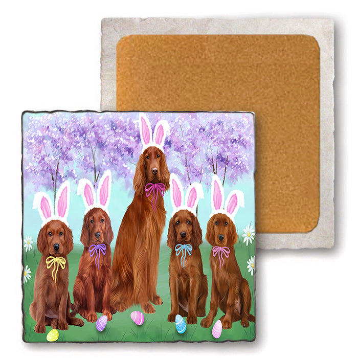 Easter Holiday Irish Red Setters Dog Set of 4 Natural Stone Marble Tile Coasters MCST51911