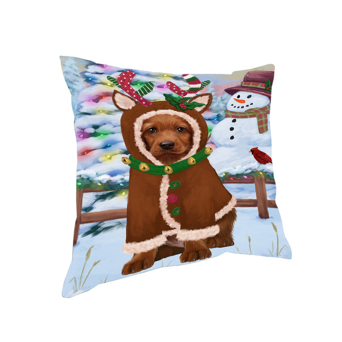 Christmas Gingerbread House Candyfest Irish Red Setter Dog Pillow PIL79744