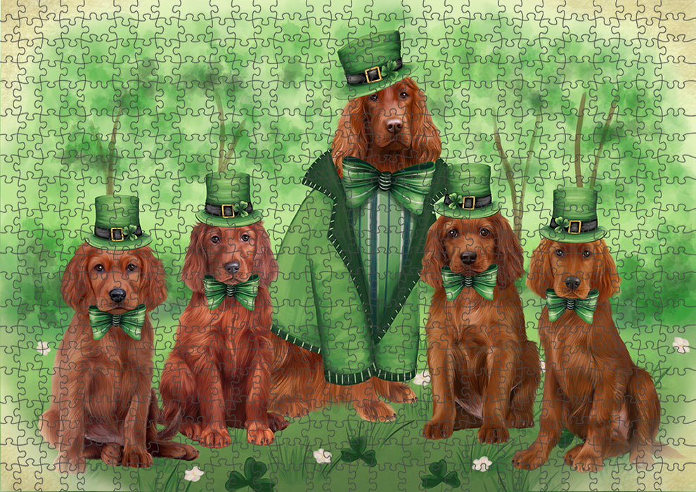 St. Patricks Day Irish Portrait Irish Red Setter Dogs Portrait Jigsaw Puzzle for Adults Animal Interlocking Puzzle Game Unique Gift for Dog Lover's with Metal Tin Box PZL058