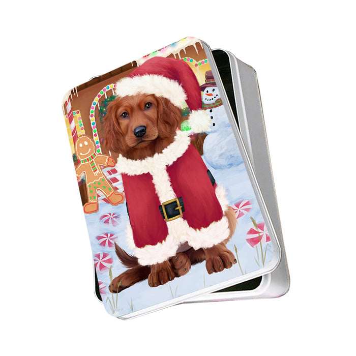 Christmas Gingerbread House Candyfest Irish Red Setter Dog Photo Storage Tin PITN56307