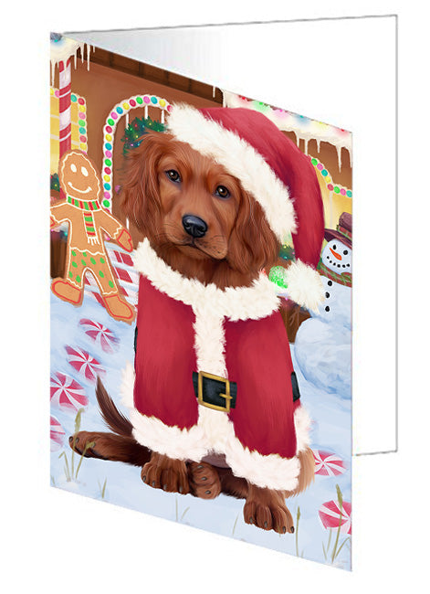 Christmas Gingerbread House Candyfest Irish Red Setter Dog Handmade Artwork Assorted Pets Greeting Cards and Note Cards with Envelopes for All Occasions and Holiday Seasons GCD73607