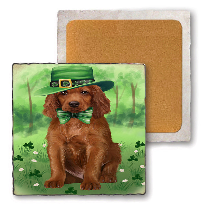 St. Patricks Day Irish Portrait Irish Red Setter Dog Set of 4 Natural Stone Marble Tile Coasters MCST52016