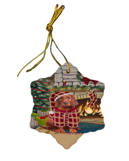 The Stocking was Hung Irish Red Setter Dog Star Porcelain Ornament SPOR55694