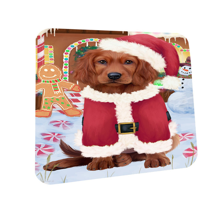 Christmas Gingerbread House Candyfest Irish Red Setter Dog Coasters Set of 4 CST56322