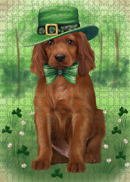 St. Patricks Day Irish Portrait Irish Red Setter Dog Portrait Jigsaw Puzzle for Adults Animal Interlocking Puzzle Game Unique Gift for Dog Lover's with Metal Tin Box PZL059