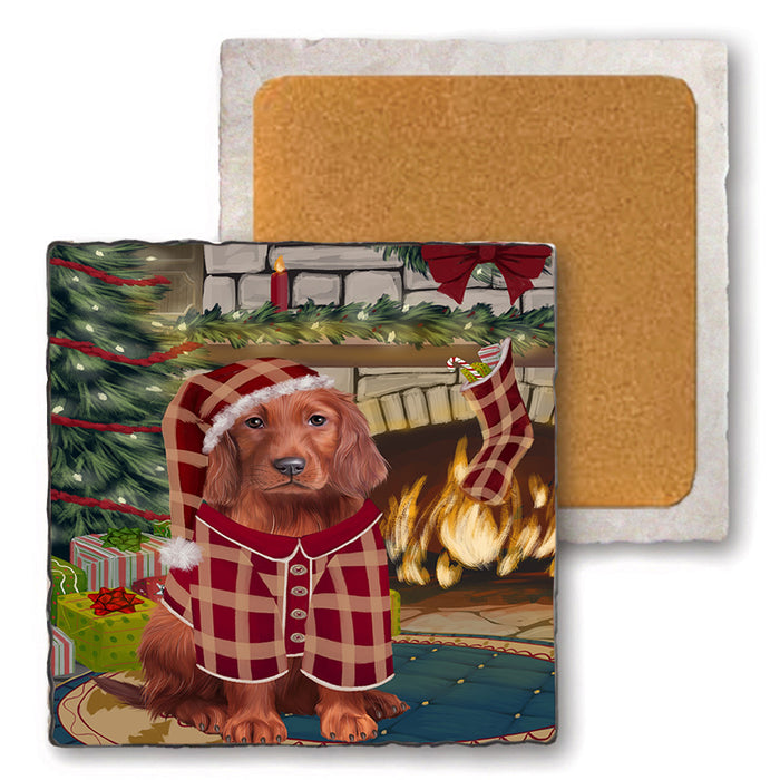 The Stocking was Hung Irish Red Setter Dog Set of 4 Natural Stone Marble Tile Coasters MCST50338