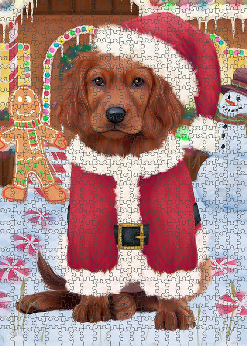 Christmas Gingerbread House Candyfest Irish Red Setter Dog Puzzle with Photo Tin PUZL93656