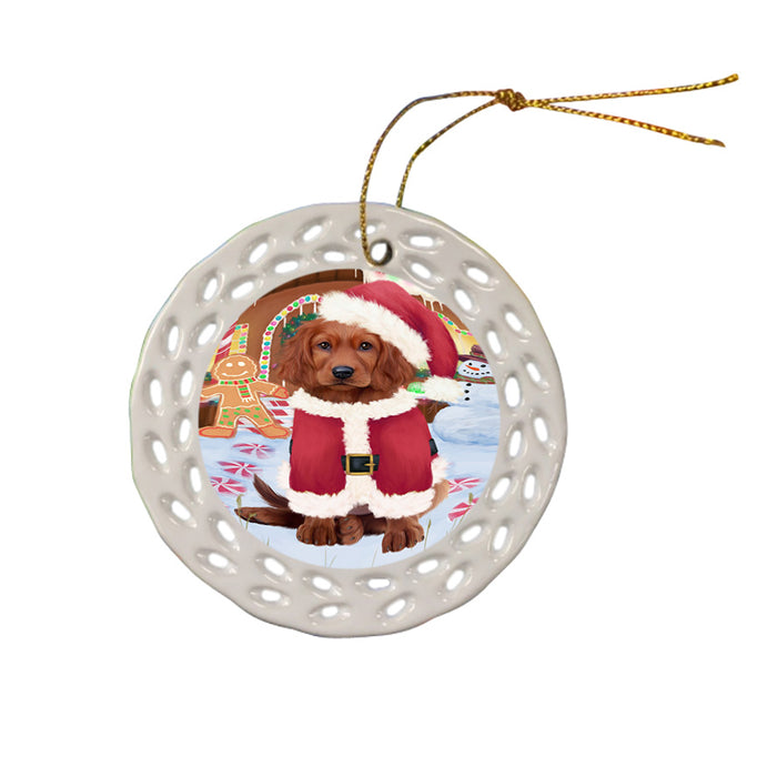 Christmas Gingerbread House Candyfest Irish Red Setter Dog Ceramic Doily Ornament DPOR56720