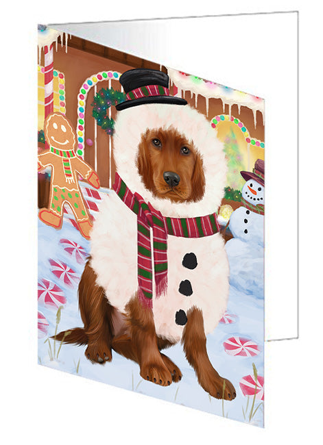 Christmas Gingerbread House Candyfest Irish Red Setter Dog Handmade Artwork Assorted Pets Greeting Cards and Note Cards with Envelopes for All Occasions and Holiday Seasons GCD73610