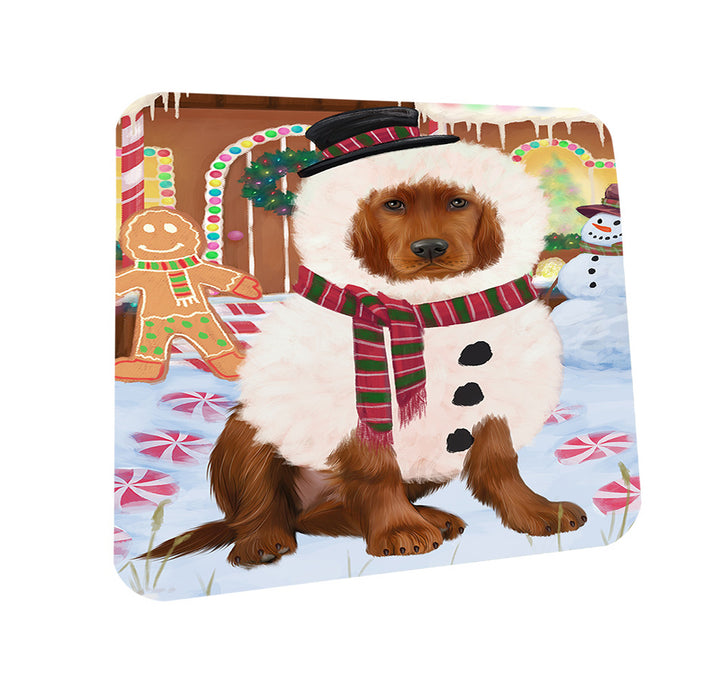 Christmas Gingerbread House Candyfest Irish Red Setter Dog Coasters Set of 4 CST56323