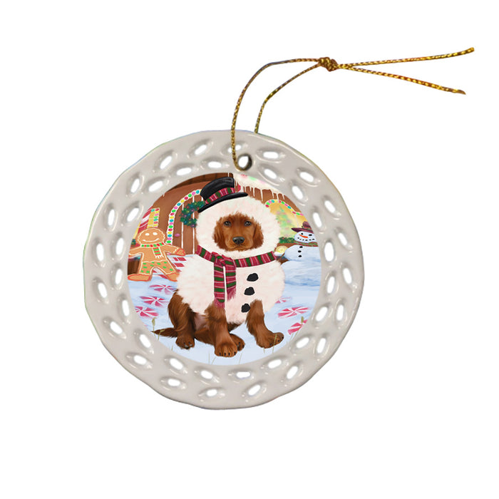 Christmas Gingerbread House Candyfest Irish Red Setter Dog Ceramic Doily Ornament DPOR56721