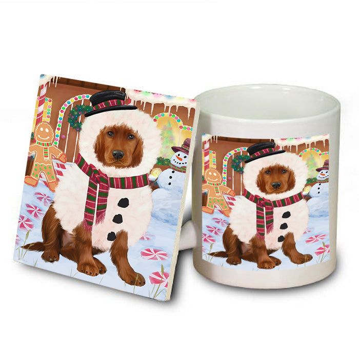 Christmas Gingerbread House Candyfest Irish Red Setter Dog Mug and Coaster Set MUC56357