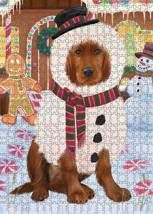 Christmas Gingerbread House Candyfest Irish Red Setter Dog Puzzle with Photo Tin PUZL93660