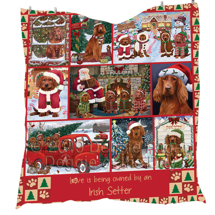 Love is Being Owned Christmas Irish Red Setter Dogs Quilt