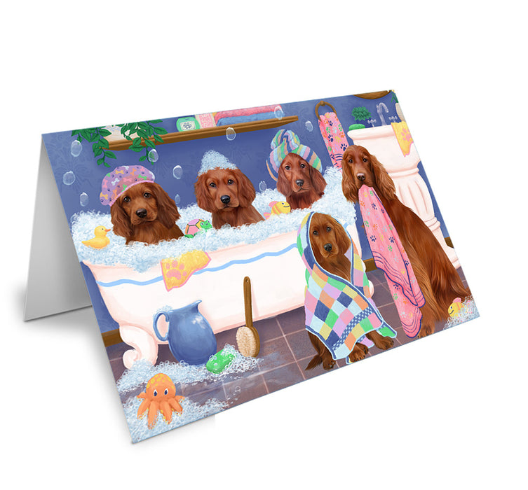 Rub A Dub Dogs In A Tub Irish Red Setters Dog Handmade Artwork Assorted Pets Greeting Cards and Note Cards with Envelopes for All Occasions and Holiday Seasons GCD74903