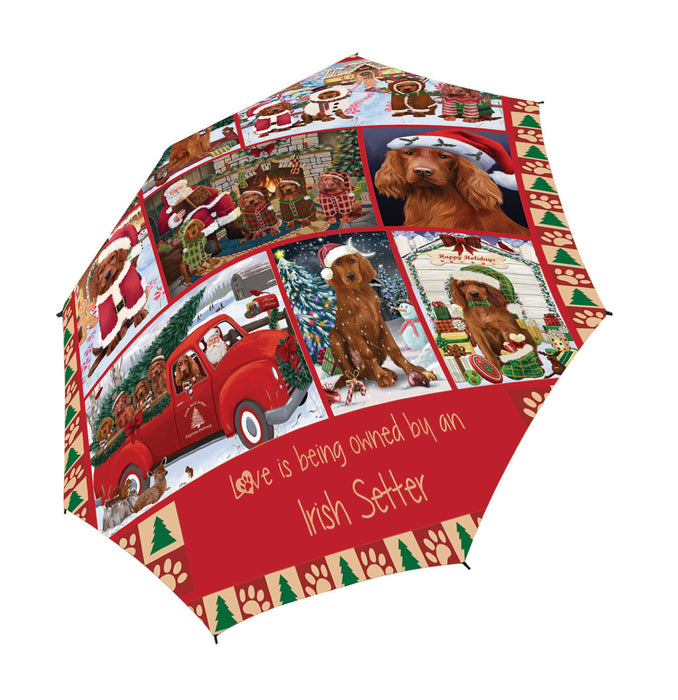 Love is Being Owned Christmas Irish Red Setter Dogs Semi-Automatic Foldable Umbrella