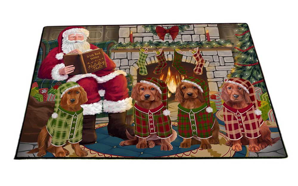 Christmas Cozy Holiday Tails Irish Red Setters Dog Floormat FLMS52680
