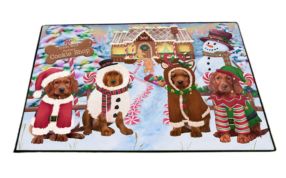 Holiday Gingerbread Cookie Shop Irish Red Setters Dog Floormat FLMS53268