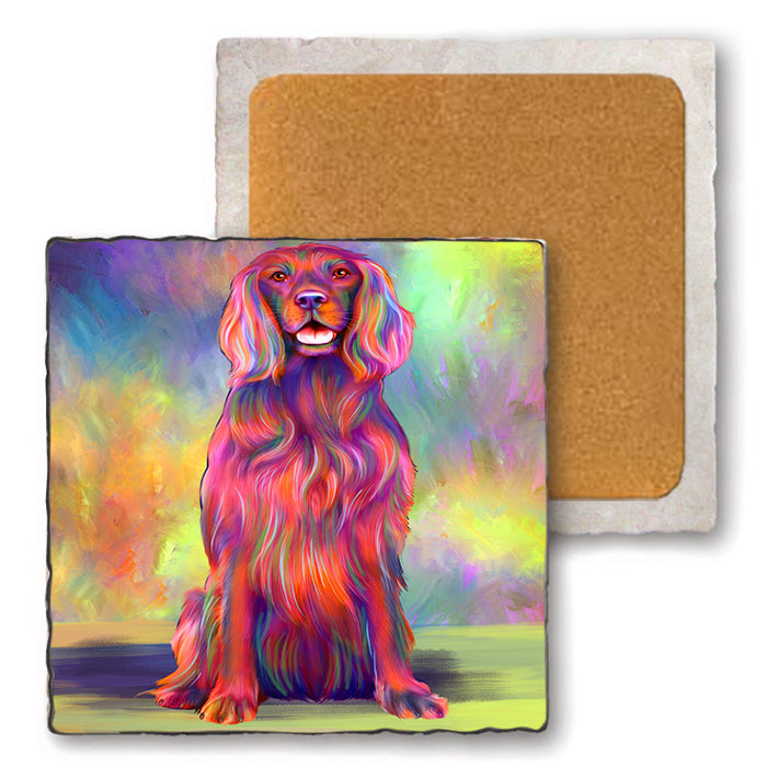 Paradise Wave Irish Red Setter Dog Set of 4 Natural Stone Marble Tile Coasters MCST51715