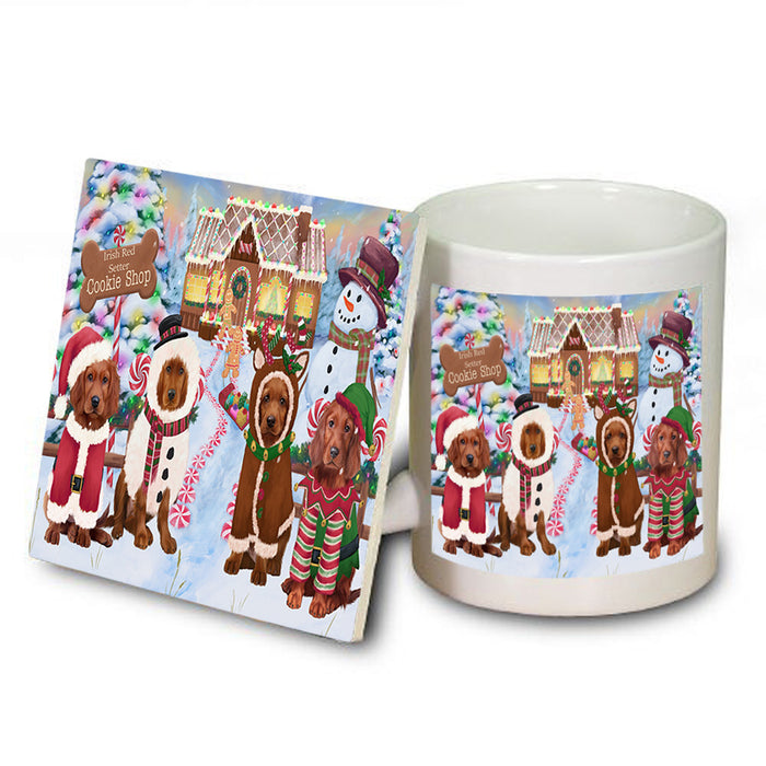 Holiday Gingerbread Cookie Shop Irish Red Setters Dog Mug and Coaster Set MUC56399