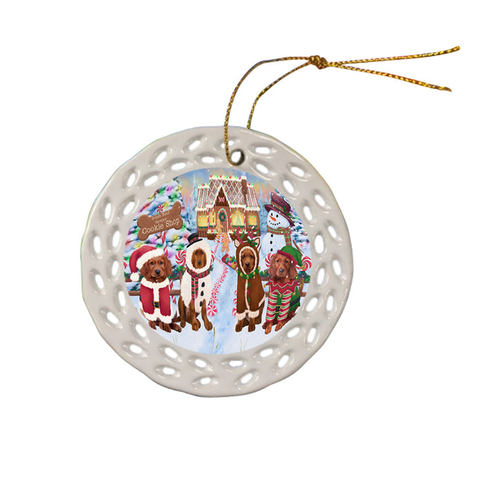 Holiday Gingerbread Cookie Shop Irish Red Setters Dog Ceramic Doily Ornament DPOR56763