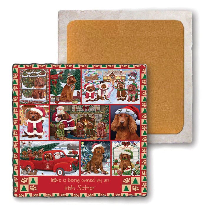 Love is Being Owned Christmas Irish Red Setter Dogs Set of 4 Natural Stone Marble Tile Coasters MCST52232