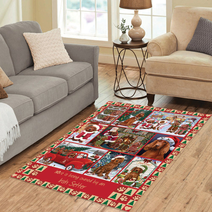 Love is Being Owned Christmas Irish Red Setter Dogs Area Rug