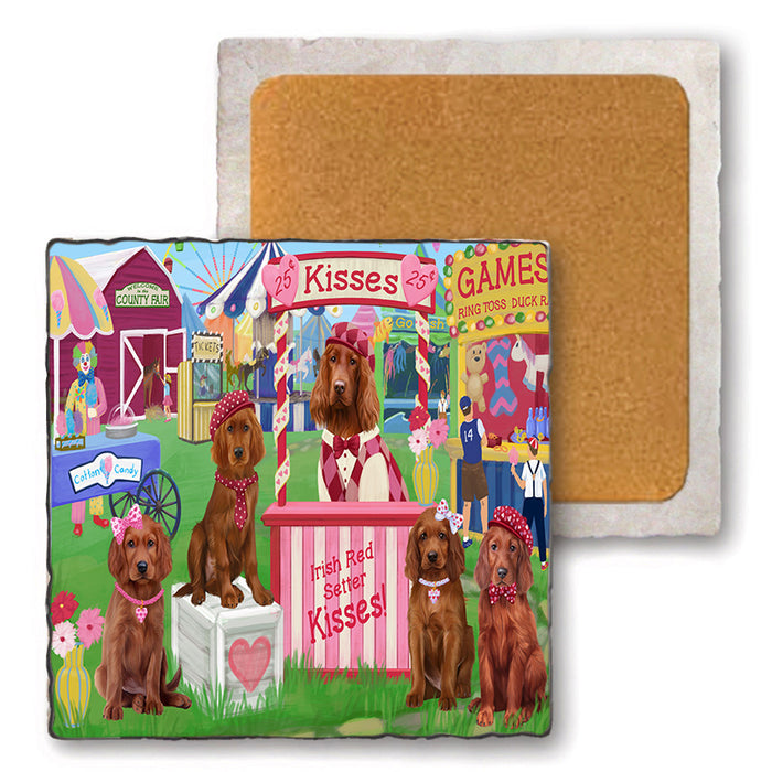 Carnival Kissing Booth Irish Red Setters Dog Set of 4 Natural Stone Marble Tile Coasters MCST50840
