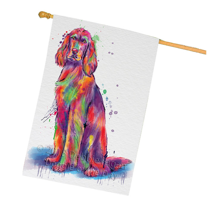 Watercolor Irish Red Setter Dog House Flag FLG65223