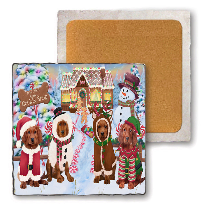 Holiday Gingerbread Cookie Shop Irish Red Setters Dog Set of 4 Natural Stone Marble Tile Coasters MCST51407