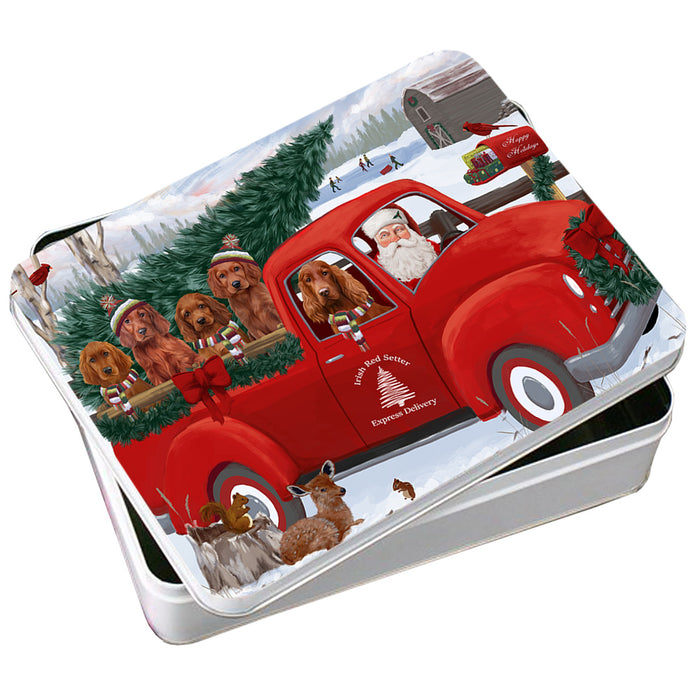 Christmas Santa Express Delivery Irish Red Setters Dog Family Photo Storage Tin PITN54986