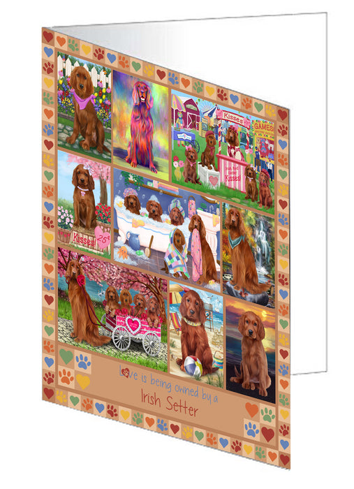 Love is Being Owned Irish Setter Dog Beige Handmade Artwork Assorted Pets Greeting Cards and Note Cards with Envelopes for All Occasions and Holiday Seasons GCD77366