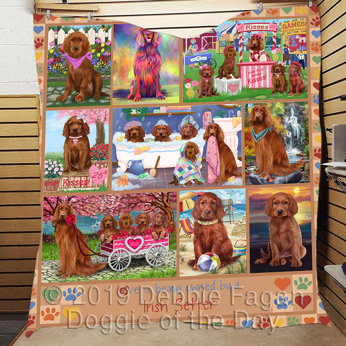 Love is Being Owned Irish Setter Dog Beige Quilt