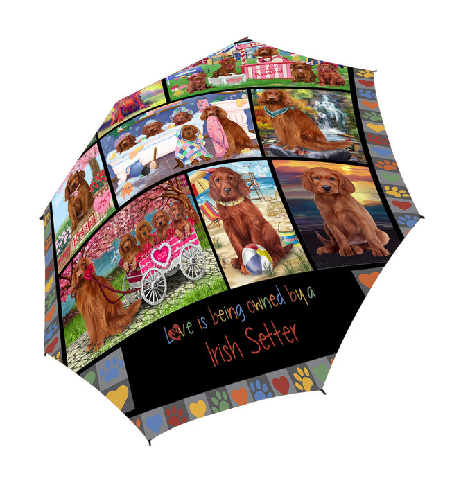 Love is Being Owned Irish Setter Dog Grey Semi-Automatic Foldable Umbrella