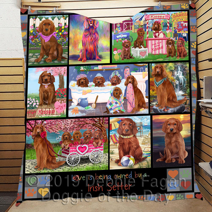 Love is Being Owned Irish Setter Dog Grey Quilt