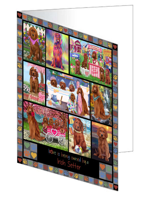 Love is Being Owned Irish Setter Dog Grey Handmade Artwork Assorted Pets Greeting Cards and Note Cards with Envelopes for All Occasions and Holiday Seasons GCD77369
