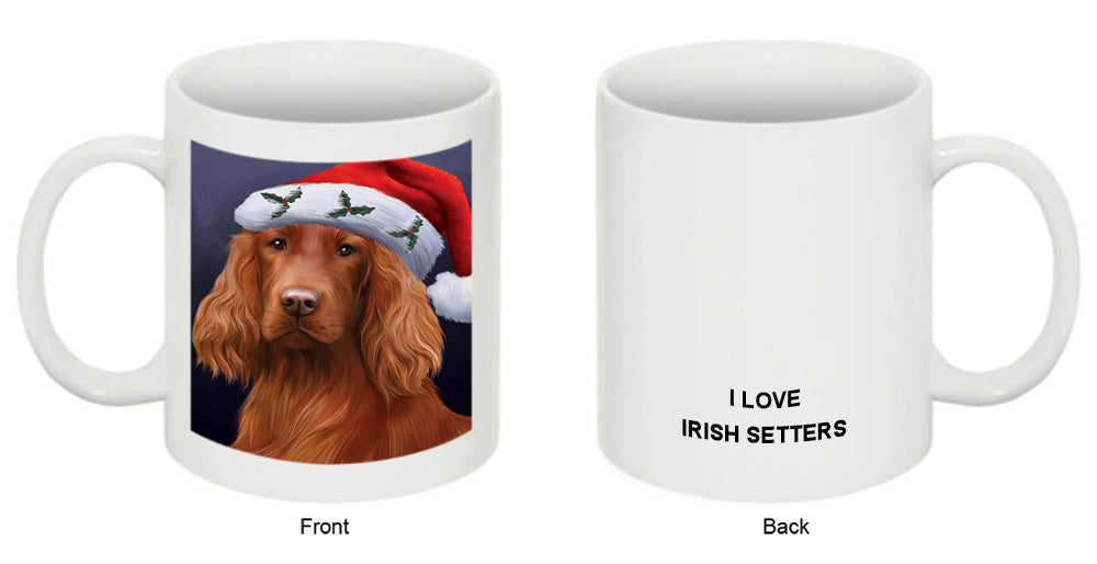 Christmas Holidays Irish Setter Dog Wearing Santa Hat Portrait Head Coffee Mug MUG48897