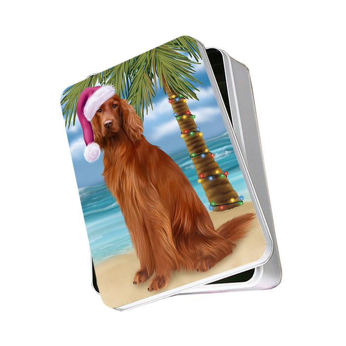Summertime Happy Holidays Christmas Irish Setter Dog on Tropical Island Beach Photo Storage Tin PITN54379