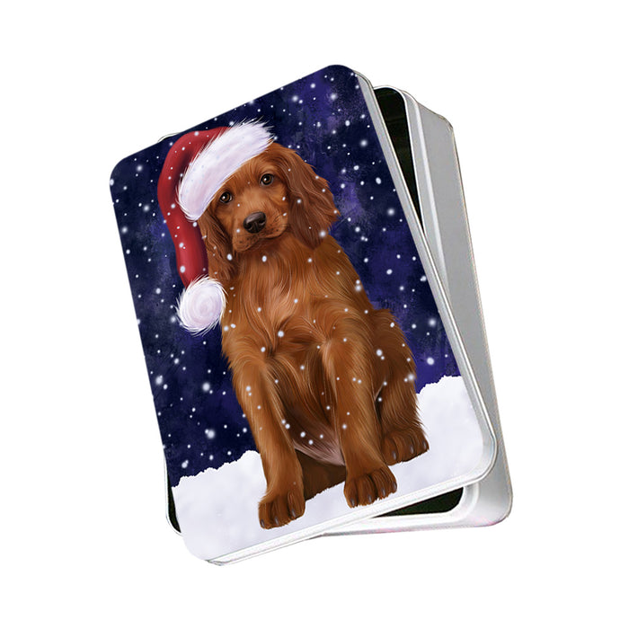 Let it Snow Christmas Holiday Irish Setter Dog Wearing Santa Hat Photo Storage Tin PITN54246