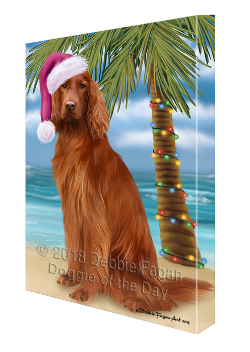 Summertime Happy Holidays Christmas Irish Setter Dog on Tropical Island Beach Canvas Print Wall Art Décor CVS108926