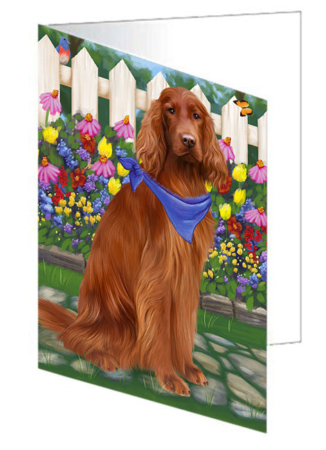 Spring Floral Irish Setter Dog Handmade Artwork Assorted Pets Greeting Cards and Note Cards with Envelopes for All Occasions and Holiday Seasons GCD60818