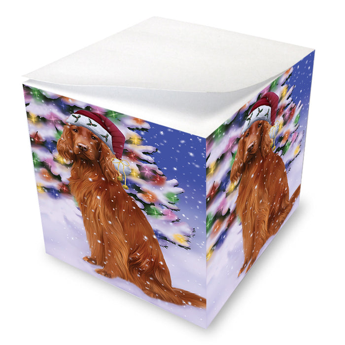 Winterland Wonderland Irish Setter Dog In Christmas Holiday Scenic Background Note Cube NOC55408
