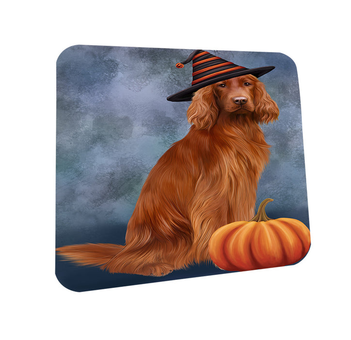 Happy Halloween Irish Setter Dog Wearing Witch Hat with Pumpkin Coasters Set of 4 CST54690